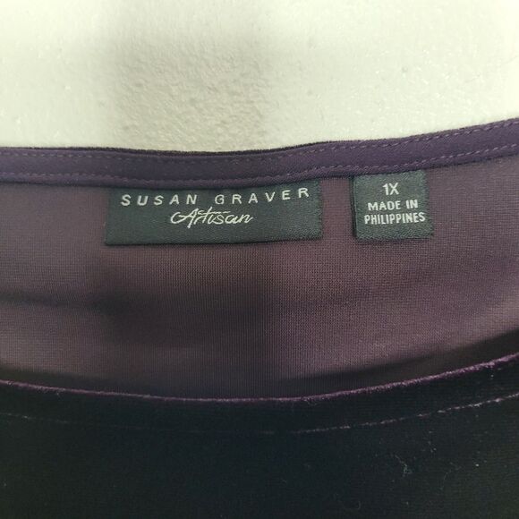 Susan Graver dark purple velvet sequin trim modest top size 1x - Picture 4 of 7